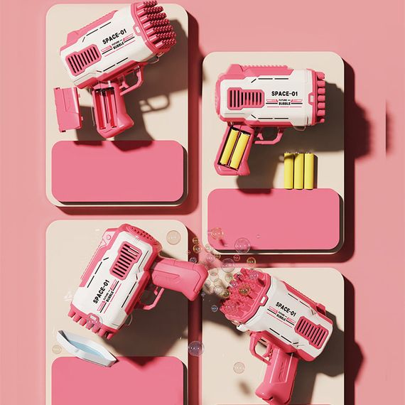 Пистолет для мыльных пузырей Bubble Gun 698-20 с насадками на 32/45 отверстий 50ml Pink | Зображення 3