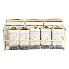 Набор для приправ и специй на подставке 8 штук с крышками Белый HP-1365