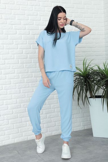 Женский летний легкий костюм укороченные штаны и футболка Gf7931 цвет голубой, размер 50/52 | Зображення 4
