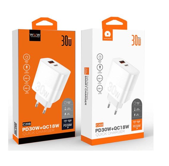 Зарядний пристрій WUW-C208 (30W, USB-C + USB QC3.0, 18W) | Зображення 1