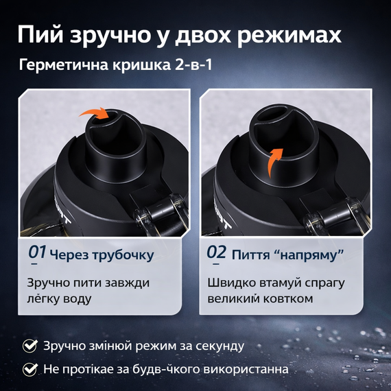 Спортивная бутылка для воды 1700 мл (1,7 л) с ручкой (BPA Free) - Черный | Зображення 5