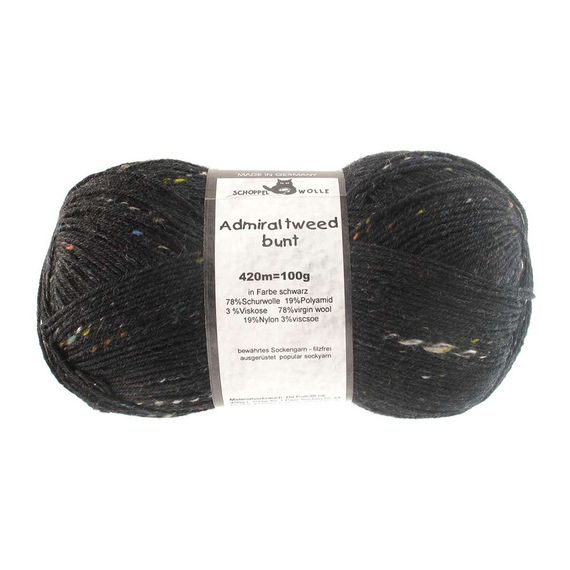 Шкарпеткова пряжа Schoppel Admiral Tweed Bunt, 880 Чорний