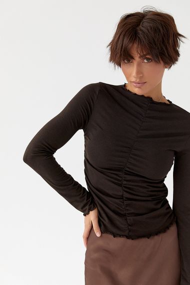 Жіночий лонгслів із хвилеподібною окантовкою - темно-коричневий цвет, S (є розміри)