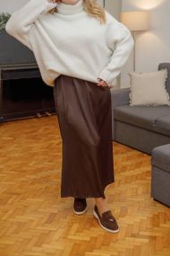 Женская шелковая юбка миди больших размеров BR250 цвет коричневый, размер 48/50
