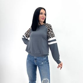 Женская легкая трикотажная кофта с леопардовым принтом GF04196 цвет серый, размер 42/44