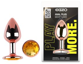 Анальная пробка с кристаллом EGZO - Rose Gold Round Plug Yellow size S Sex Aura
