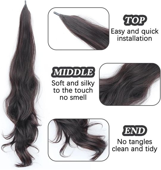 Накладной каштановый хвост 30 дюймов, 75 см волнистый, синтетический, термостойкое волокно коричневое, цвет 04 | Зображення 3