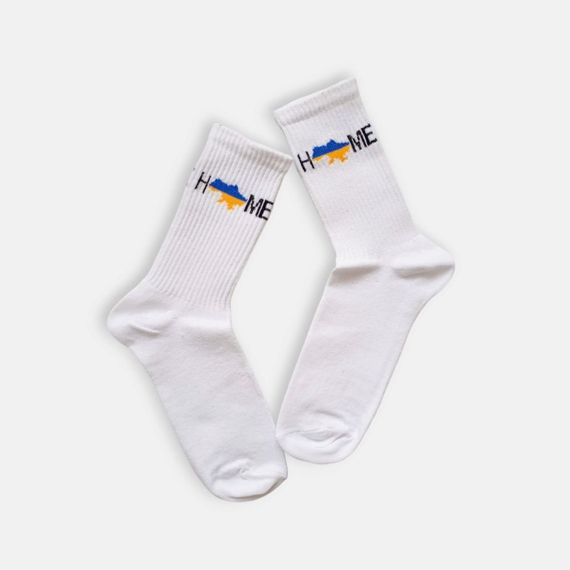 Длинные  носки с патриотической надписью  ТМ TwinSocks білі | Зображення 1