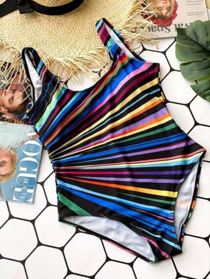 Суцільний смугастий купальник  PLUS SIZE зі зйомними чашками | Зображення 6