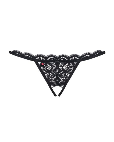 Мереживні танги з двома отворами Obsessive 831-THC-1 crotchless thong S/M, чорні, бантики | Зображення 4