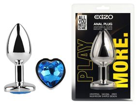 Анальная пробка с кристаллом EGZO - Silver Heart Plug Blue size M Sex Aura
