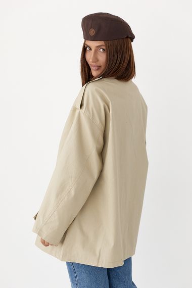 Подовжена жіноча вітрова куртка - бежевий цвет, S (є розміри) | Зображення 1