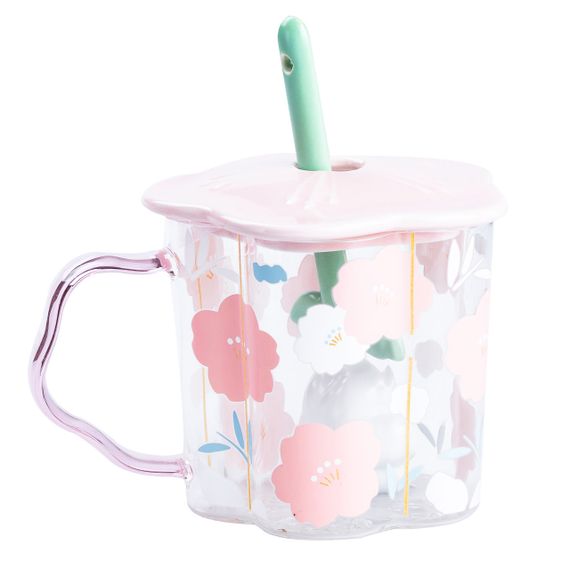 Чашка скляна 500 мл з ложкою і кришкою Рожевий HP7213P | Зображення 1