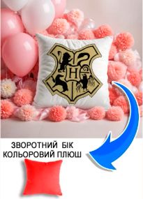 Подушка плюшева Мерч Крафт Дизайн з принтом Hogwarts 3 червоний плюш квадратна 33х33 см