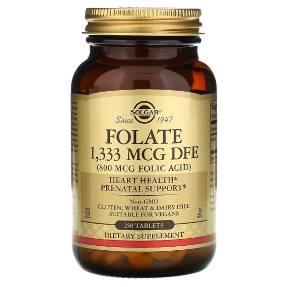 Фолієва кислота Solgar Folate 1333 mcg DFE (Folic Acid 800 mcg) 250 Tabs