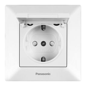 Розетка Panasonic Arkedia Slim с заземлением, со защитными шторками, белая