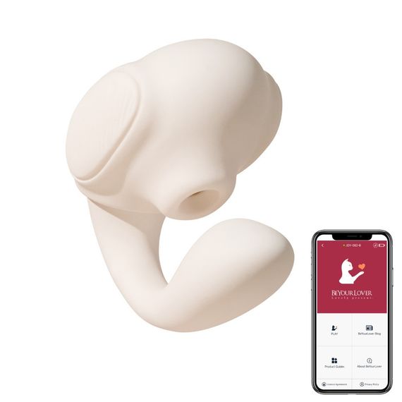 Вібратор 3-в-1 BeYourLover TILLY з вакуумом, додатком, пульсацією та управлінням стисканням, бежевий Sex Aura