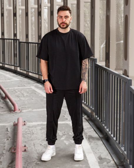 Мужской летний спортивный костюм двойка футболка + штаны BD0016 размер M, цвет черный | Зображення 2