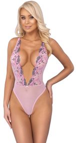 Ніжний рожевий боді з глибоким вирізом Kissable S/M Sex Aura