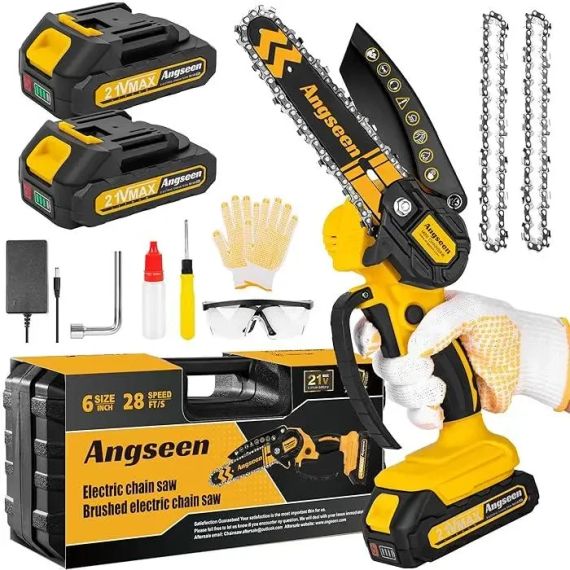 Акумуляторна мініпила Angseen 700 Вт, 6 дюймів, електрична ланцюгова пила з батарейним живленням