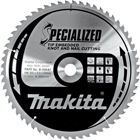 Диск пильный по дереву 355х30 мм 60T Makita Makblade Plus qulet cutting B-09547