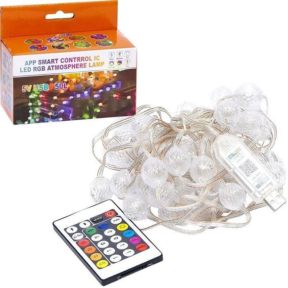 Гирлянда RGB с пультом "Шарик большой" D-52 Smart, USB 50L 5 метров, изменяет цвет | Зображення 2