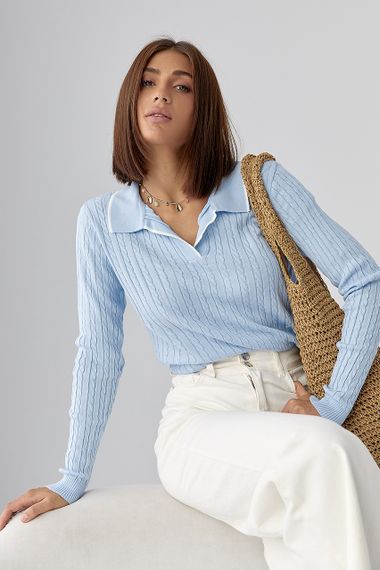 Кофта-поло з косичками - блакитний цвет, ONE SIZE (є розміри) | Зображення 4