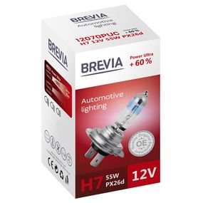 12070PUC BREVIA Автолампа H7 12V 55W PX26d Power Ultra+60% CP HALOGEN