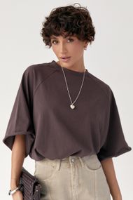 Однотонна вільна футболка з рукавами-реглан - коричневий цвет, ONE SIZE (є розміри)