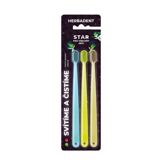 Дитяча зубна щітка що світиться Herbadent Star Limited Edition, ультра м’яка, 3 шт.в упаковці