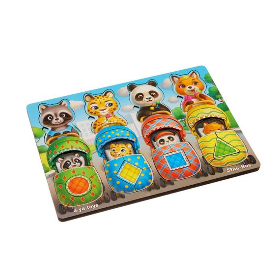 Деревянная настольная игра "Звери в колясках" Ubumblebees (ПСД176) PSD176 сортер-вкладыш | Зображення 1