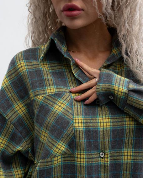 Женская фланелевая рубашка в клетку на пуговицах свободная, MN0003  цвет оливковый, размер L/XL | Зображення 3