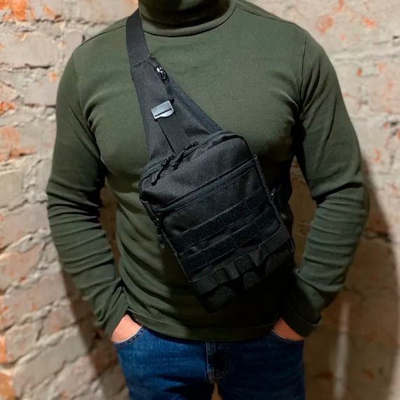 Чоловіча сумка-слінг тактична плечова, Чоловіча сумка чорна тканинна, Борсетка сумка GE-450 через плече | Зображення 2