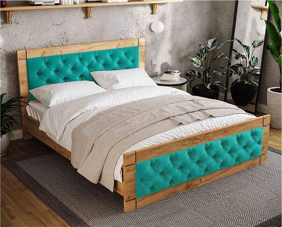 Кровать Natali 160х200 см Дуб Тахо/велюр Light Teal (светло бирюзовый) выбор цвета обивки | Зображення 2