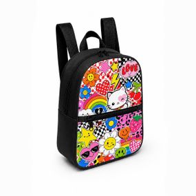Детский мини-рюкзак черный с принтом Kitty Pop для девочки 28×24×10 см мини-сумка детская (5204)