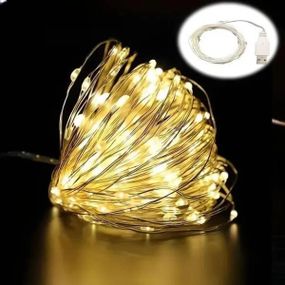 Гірлянда роса лінійна USB з пультом 40 м 400LED Жовтий