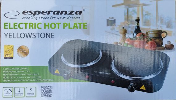Плита двухконфорочная электрическая кухонная Esperanza EKH 007 K настольная переносная электроплита | Зображення 2