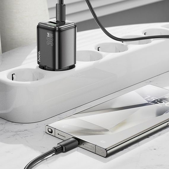 МЗП Hoco N53 Monsoon PD30W+QC3.0 (1USB-A/1C) + кабель Type-C to Type-C Black | Зображення 3