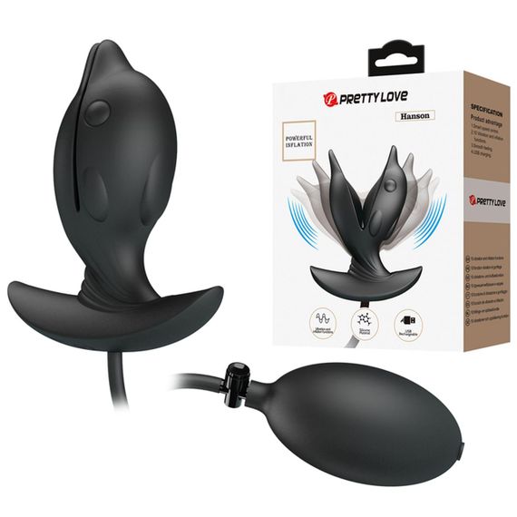 Анальная пробка с накачкой Pretty Love Hanson «Дельфин», черная, 10.6 х 4.1 см sexstyle