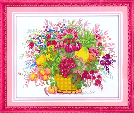 Набір для вишивання за нанесеною на канву схемою "Cherry fruit basket".AIDA 14CT printed, 46*38 см