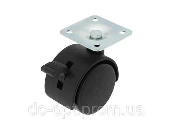 Ролик D-40 мм пластиковий Чорний з майданчиком і гальмом ДС