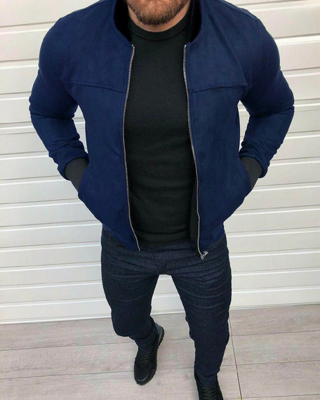 Бомбер замшевий синій S XL | Зображення 1