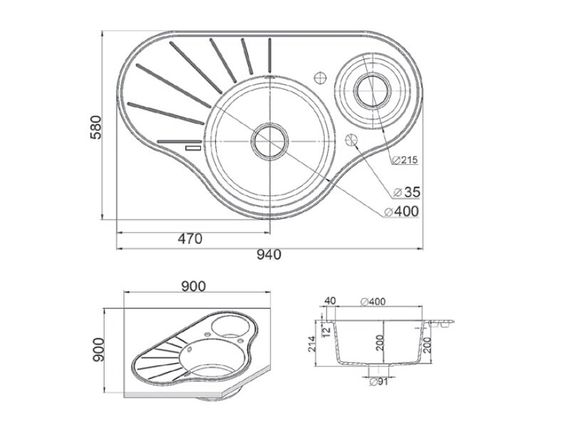 Кухонна мийка Fabiano Arc 94x58x15 Titanium 8221.201.0613 | Зображення 1