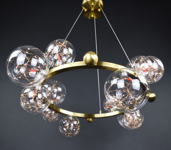 Люстра світлодіодна підвісна LED світильник для квартири на стелю лед 27305 Латунь 40-130х78х78 см. | Зображення 2