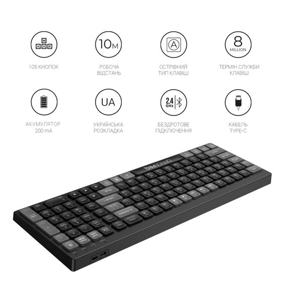 Клавіатура OfficePro SK985B Wireless/Bluetooth Black (SK985B) | Зображення 9