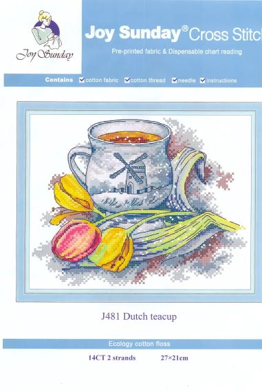 Набір для вишивання за нанесеною на канву схемою "Dutch teacup". AIDA 14CT printed, 27*21 см | Зображення 1
