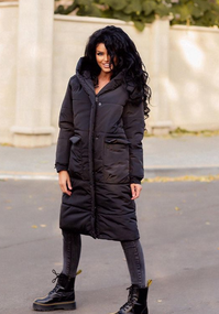 Женская теплая зимняя длинная куртка-пальто MM467 размер 54/56 цвет черный