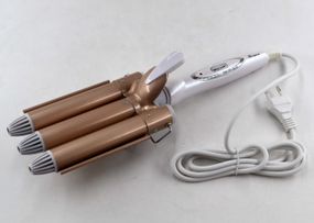 Плойка професійна потрійна + щипці для об'ємних волосся ProGemei GM-1988 Золотиста (10090)