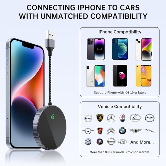 Бездротовий адаптер CarPlay Plug & Play, перетворення дротового Карплей для iPhone iOS 10+ для авто з 2015 року | Зображення 4