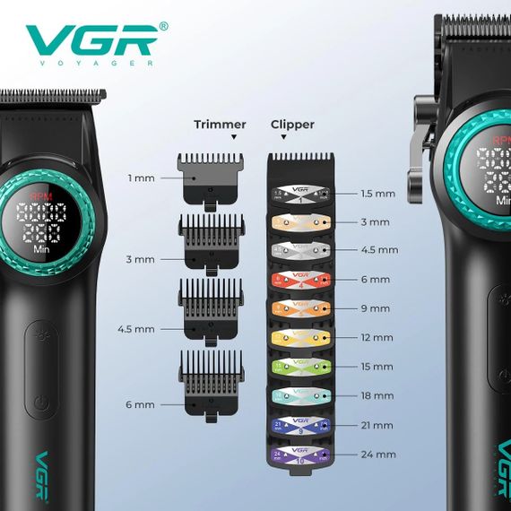 Професійний набір для барберів VGR Stepless Pro 3 in 1 BLACK / Чоловічий комплект для стрижки VGR | Зображення 2